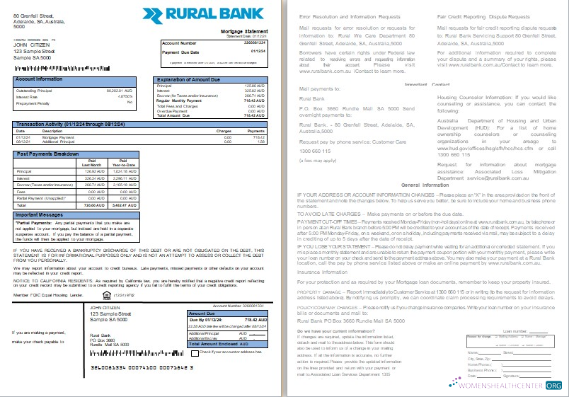 Download Australia Rural bank mortgage statement, 2 pages, 1 2 scr Photoshop template